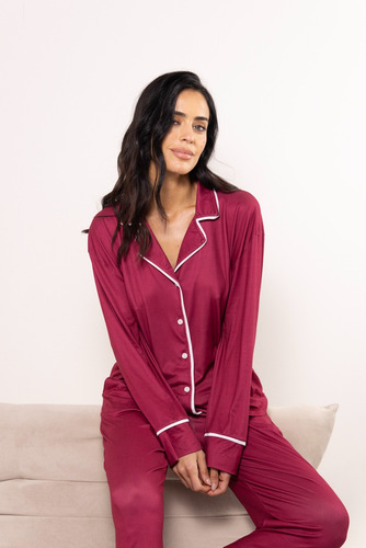 Pijama Mujer Invierno Camisero / Camisa Liso Andressa P9044