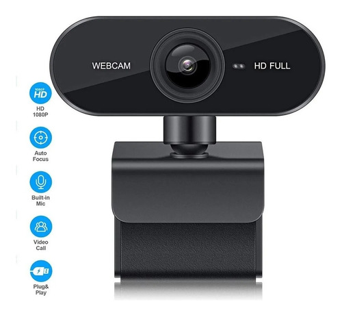 Webcam Câmera Hd 1080p Com Microfone Embutido Pc Cor Preto