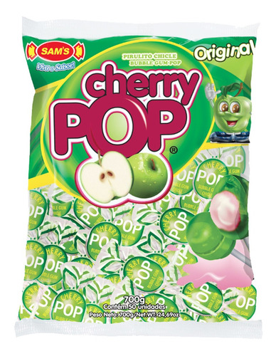 Pirulito Cherry Pop Maçã Verde Original Sam´s Pct C/ 700gr