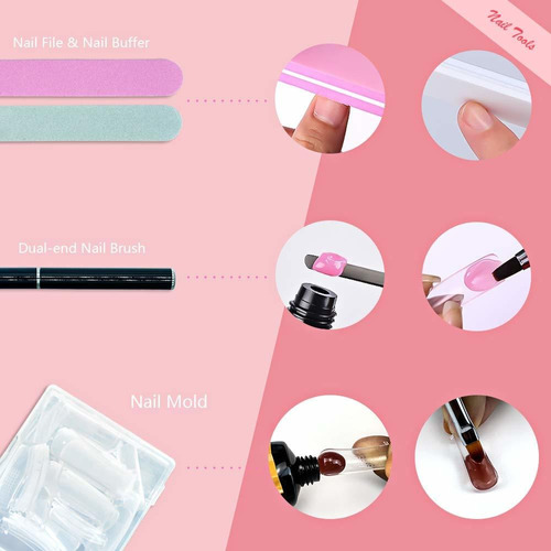 Poly Nail Gel Kit, 7 Colors Nail Extension Gel With Uv Lamp,