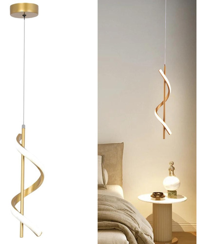 Pendente Led Espiral Dna Moderno Luxo Sala Quarto Cabeceira Cor Dourado 110V/220V