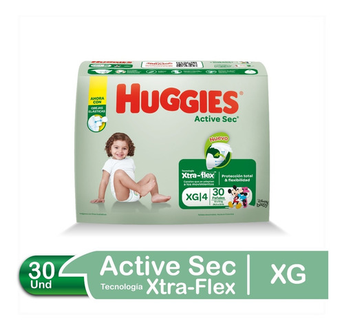 Imagen 1 de 3 de Pañales Para Bebe Huggies Active Sec Talla Xg 30 Und