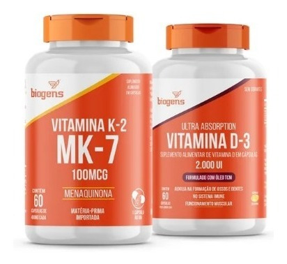 Kit Vitamina D3 2000ui+ K2 Mk-7 100mcg, 60cps, 