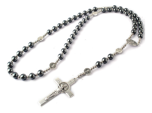 Rosario De Hematita 8 Mm Con Abalorio Acero Inoxidable 4 Mm