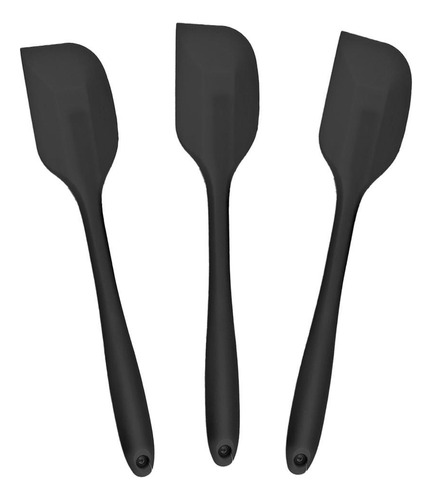 Kit 3 Espátulas De Silicone Curva 28cm Preta Reforçada -