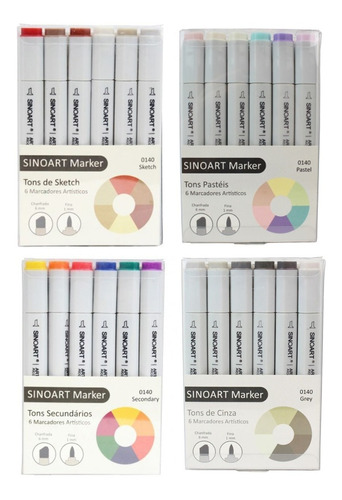 Kit 24 Cores Caneta Marcador 2 Pontas Tipo Copic