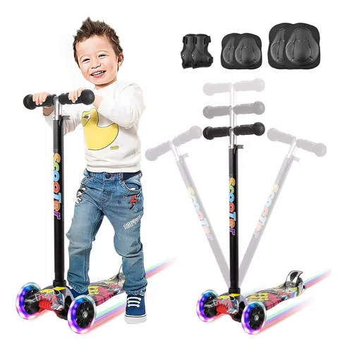 Patinete Para Niños De 3 Ruedas Con Luz Scooter De Aluminio Con Barra  Ajustable