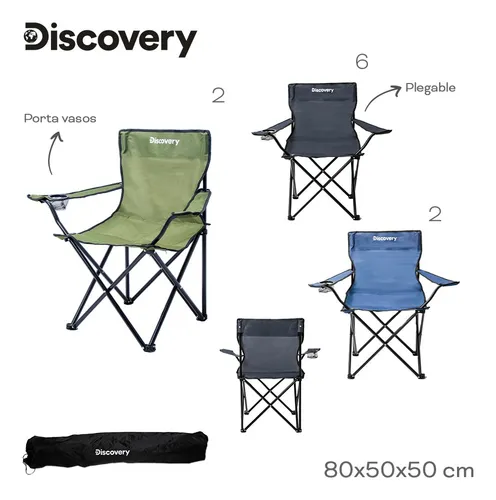 Mesa + 2 Sillas De Camping Discovery Plegable Portavaso Azul