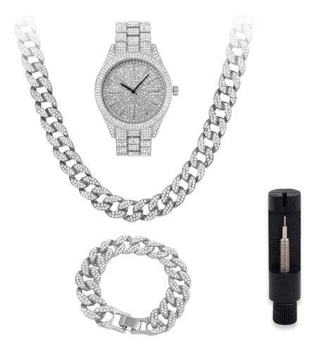 Reloj De Hombre De Diamante Con Esfera Brillante Ajustable Y