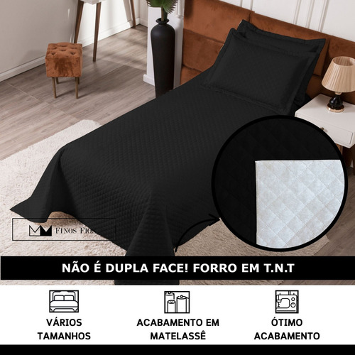 Cobre Leito Colcha Clean Solteiro 2 Peças Preto