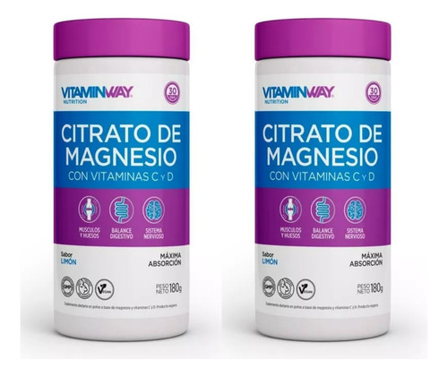 Citrato De Magnesio En Polvo Bebible 180 Gr Vitamin Way X2