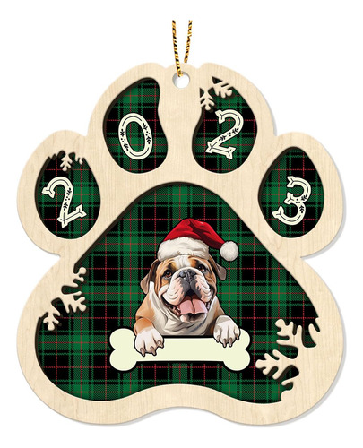 Adorno Estampado Pata Bulldog Navidad Perro 2023 Para Arbol