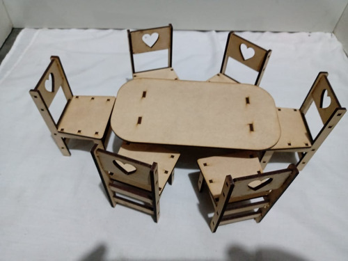 6 Juego De Mesa Y Sillas De Muebles Muñeca Laser Grande  Mdf