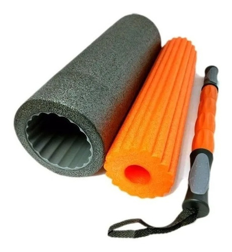 Imagen 3 de 4 de Set Foam Roller Rolo Rodillo Masajeador 3 En 1 Yoga Pilates