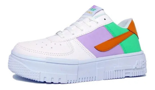 Tenis Urbano A F One Pixel Suela Alta 2/5 Unisex Blanco Lila