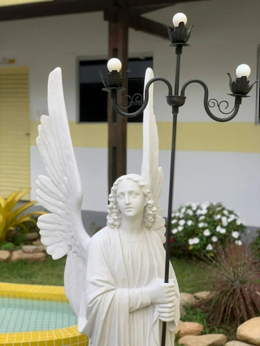 Conjunto Anjos Tocheiros 130cm Pó De Mármore Com Luminária