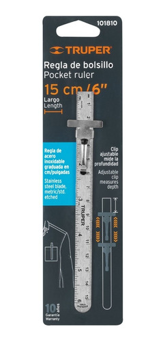 Regla Bolsillo Acero Inoxidable Bolsillo 15cm Truper 101810