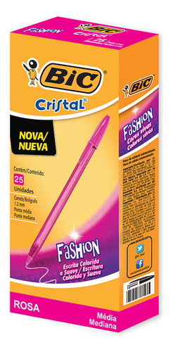 Boligrafo Bic Cristal Fashion 1.2 Rosa Estuche X25 Bic