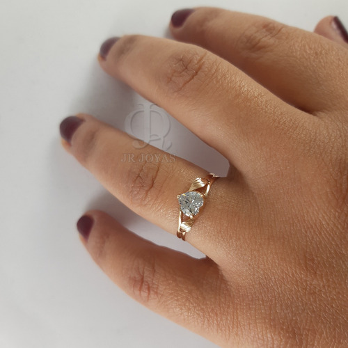 Imagen 3 de 8 de Anillo Compromiso Cintillo Solitario Cubic Corazón Oro18k