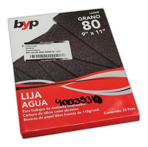 Pack 25 Lijas De Agua 9''x11'' Grano 80 Byp