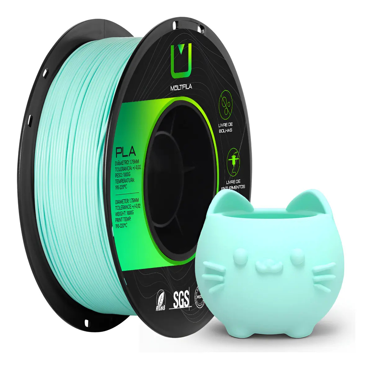 Filamento Pla Azul Ciano 1kg Multfila Impressora 3d 1.75mm