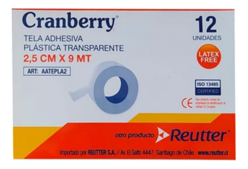Tela Adhesiva Papel Microporosa 2,5x9 Cranberry Pack 12 Unid