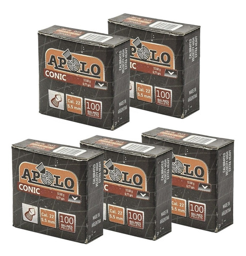 Imagen 4 de 10 de Pack X5 Balines Apolo Conic Punta 5.5mm X100 Aire Comprimido