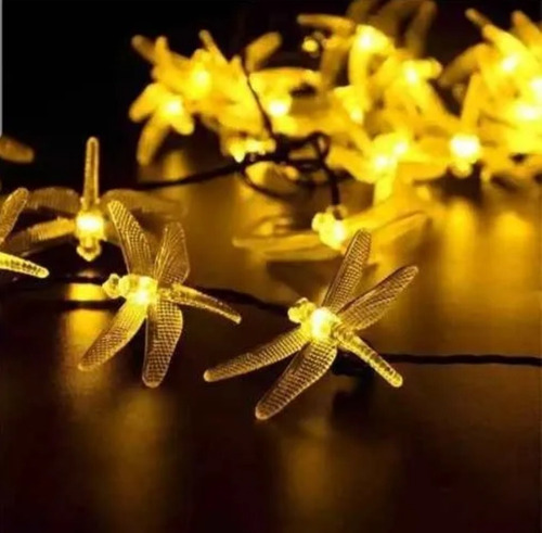Imagen 9 de 9 de Guirnalda Libélula Cálida Solar De 50 Luces Led