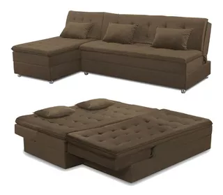 Sofá Cama King 5 Lugares 2,70m Alice Suede Cor Marrom