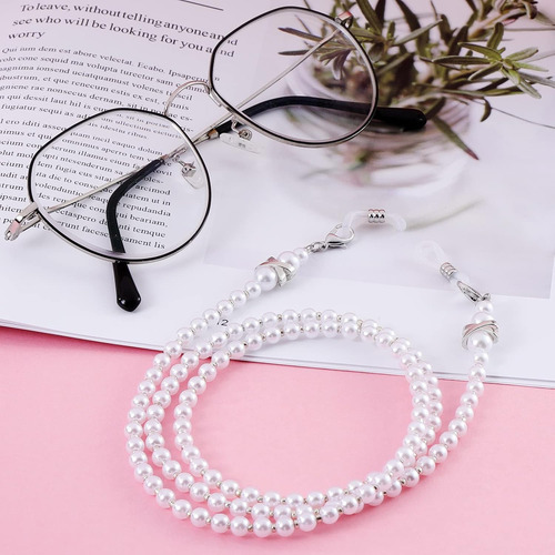 Cadena Para Gafas Ocr Con Perlas Blanco