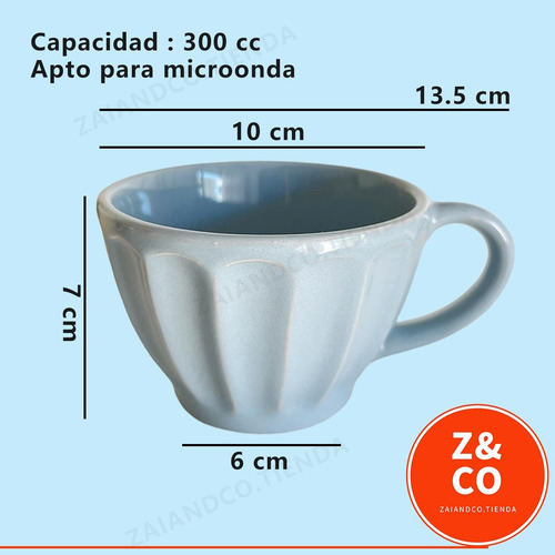 Taza Multifuncion Ceramica Vintage Vainilla 300ml + Plato Gris Azulado