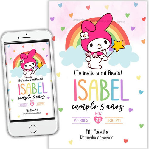 Invitacion My Melody Digital Personalizada Cumpleaños Niña