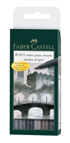 Set X6 Pitt Artist Pens Brush Faber Castell Shades Of Grey