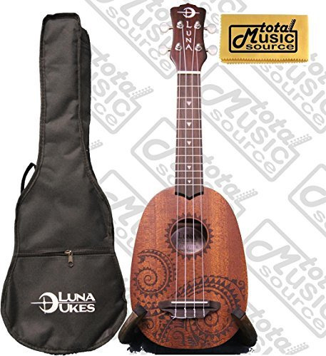 Luna Caoba Piña 21  Ukelele Soprano Uke Tatuaje Funda Basic