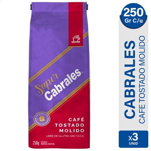 Cafe Molido Tostado Super Cabrales Libre Gluten - Pack X 3u 