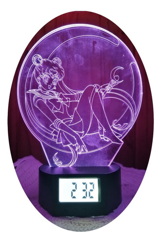 Lámpara Led Ilusión 3d Reloj Alarma Sailor Moon