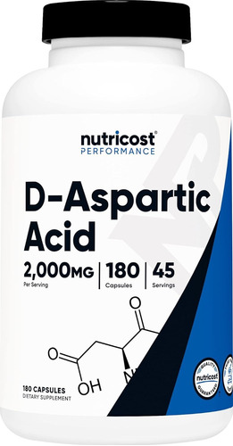 Ácido Aspártico | 3000 Mg | 180 Cápsulas | D-aspartic Acid