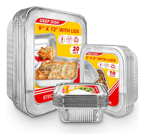 Moldes De Aluminio Desechables Con Tapas, 3 Tamaños