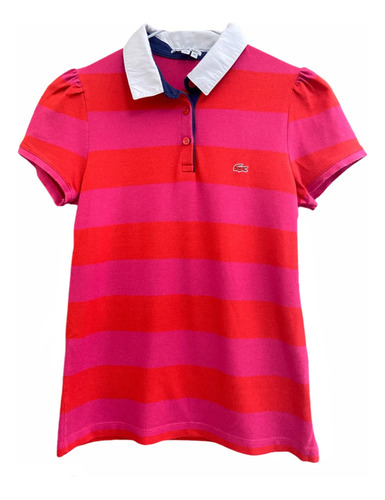 Blusa Polo Listrada Rosa E Vermelha Da Lacoste - Tamanho 36