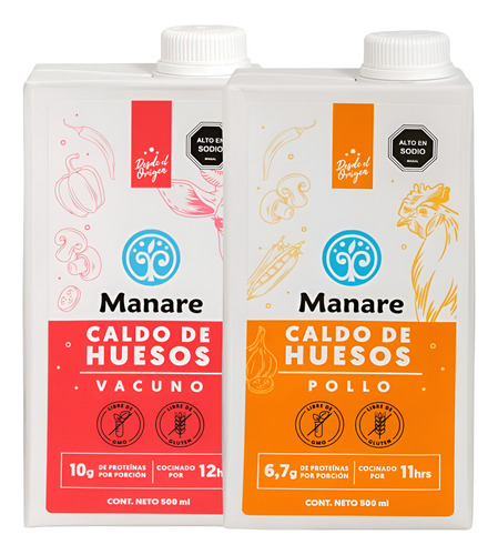 Pack 2 Caldos De Huesos Vacuno Y Pollo 500ml C/u
