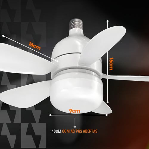 Lâmpada Led Com Ventilador De Teto Bivolt Controle 3 Em 1 Luz Três Cores 6500k 4000k 3000k 127/220v