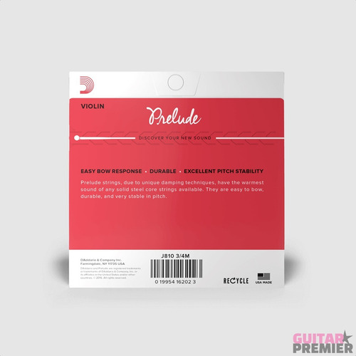 Cuerdas Encordado Para Violin 3/4 Daddario Prelude J810 Med