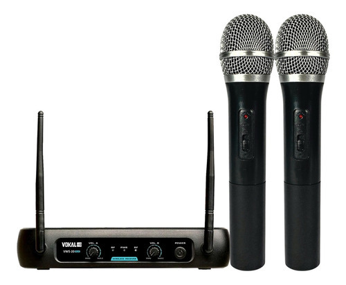 Microfone Sem Fio Vokal Vws20 Duplo Vhf Cor Preto