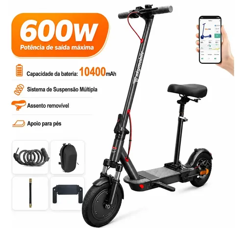 Patinete Elétrico Para Adultos Com Assento 600w, Suspensão Múltip...