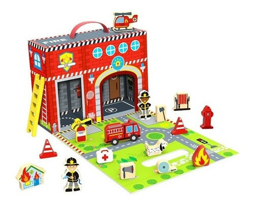 Cajita Set Bomberos De Madera Tooky Toy Ft723