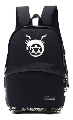 Mochila De Nylon Com Padrão De Anime Fullmetal Alchemist Fas Cor Branco Desenho Do Tecido Listrado