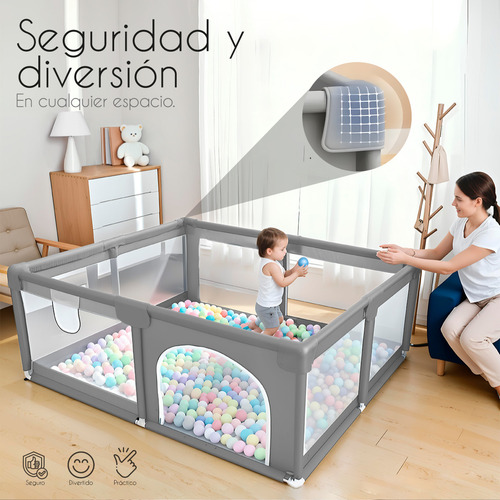 Corralito Bebé Plegable 123*123 Portátil Corral Para Juego Color Gris