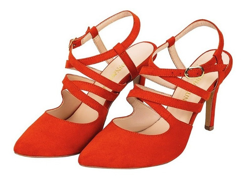 Zapatillas 222122 Naranja Tacón 9cm Rinna Stilettos De Pulsera Tiras Evento Fiesta Jardín Coctel