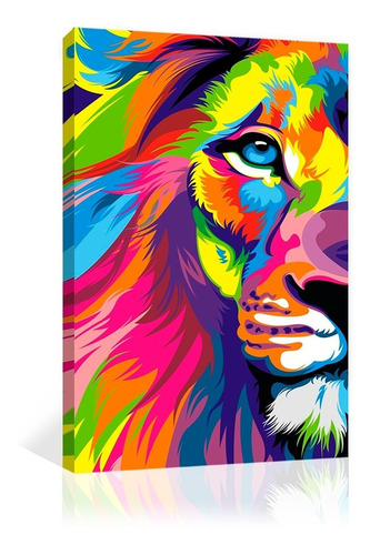 Cuadro Decorativo Canvas Animales Leon De Colores Vertical
