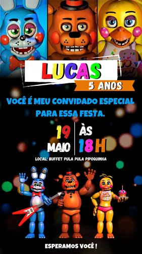 Convite ingresso digital tema fnaf